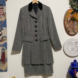 Vintage VIRGO Women 6 gray Tweed Velvet Collar office dress career duchess Diana
